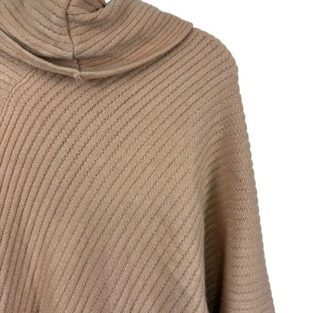 Chicos Ribbed Asymmetrical Fringe Cowl Neck Poncho Pullover Sweater sz O / S